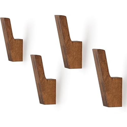 VIS'V Wooden Coat Hooks, Wall Mount Entryway Wall Hooks, Dark Walnut, 4 Pcs