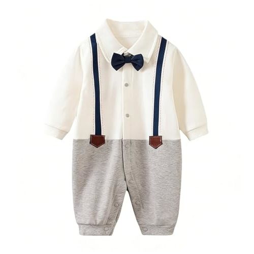 Gentleman Bow Tie Baby Boy Romper Soft Cotton Newborn Outfit for First Birthday Wedding Family Photo Gift