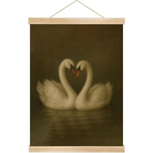 Swan Wall Art for Living Room, Swan Art Linen Prints, Vintage Home Decor, Animals Painting Poster, Bathroom Wall Decor Gifts for Friends or Family - 18.5L x 14W(YS05H)