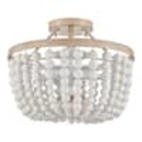 Hampton Bay Cayman 13 in. 2-Light White and Faux Wood Beaded Semi-Flush Mount Ceiling Light Fixture with Beaded Shade C7056-WH
