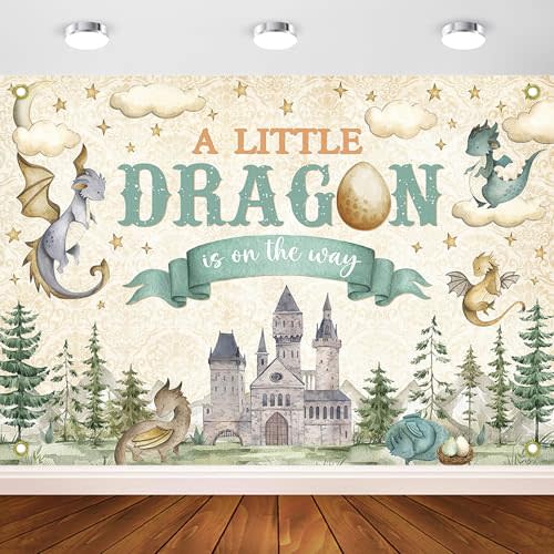 Avezano Dragon Baby Shower Backdrop A Little Dragon is On The Way Baby Shower Party Decorations Dragon Theme Gender Reveal Party Decor for Kids New Born (7x5ft)
