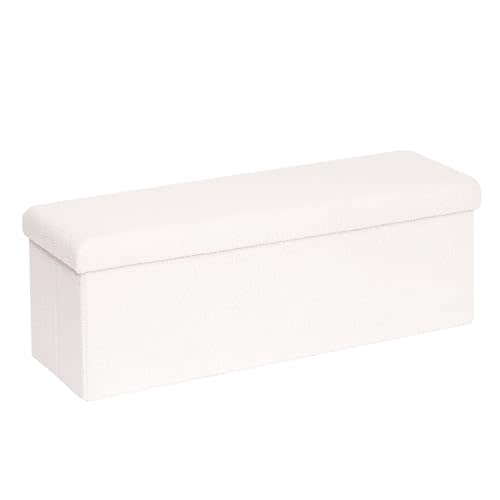 PINPLUS Folding Storage Ottoman Bench, Upholstered Sherpa Ottoman, Large Storage Chest Footrest Footstool with Lids, Entryway Bench for Living Room Bedroom, White, 43.3'' x 15'' x 15''