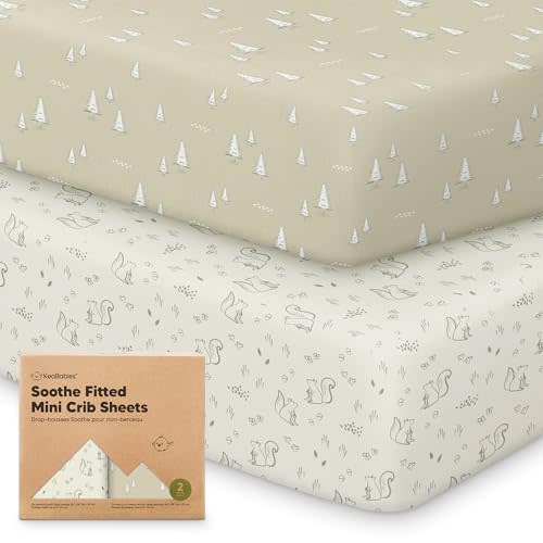 2-Pack Mini Crib Sheets Fitted - 38x26 Pack N Play Sheets for Pack and Play Mattress, Organic Cotton, Soft & Breathable Playard Bedding, Neutral Mini Toddler Bed Cover for Boys, Girls (Pine Grove)
