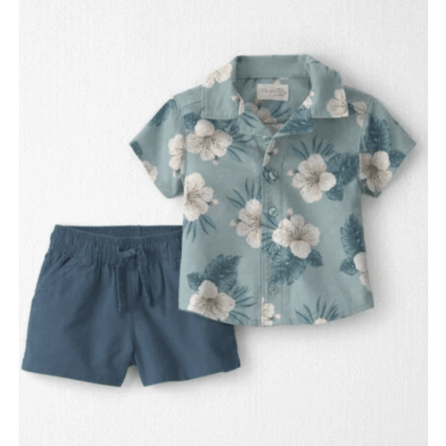 Baby Boy 2-Piece Linen Top & Short Set Made with Organic Cotton in Blue Hibiscus - Little Planet | Carter's