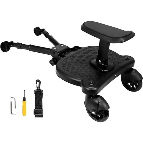 Universal Stroller Board Buggy Board with Detachable Seat, Stroller Glider Board Suitable for Most Brands of Strollers, Stroller Standing Board, Holds Children Up to 55lbs (Black)