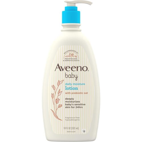 Aveeno Baby Daily Moisture Body Lotion for Sensitive Skin, Hypoallergenic Moisturizing Baby Lotion with Nourishing Oatmeal to Deeply Moisturize Baby's Skin, Fragrance-Free, 18 fl. oz