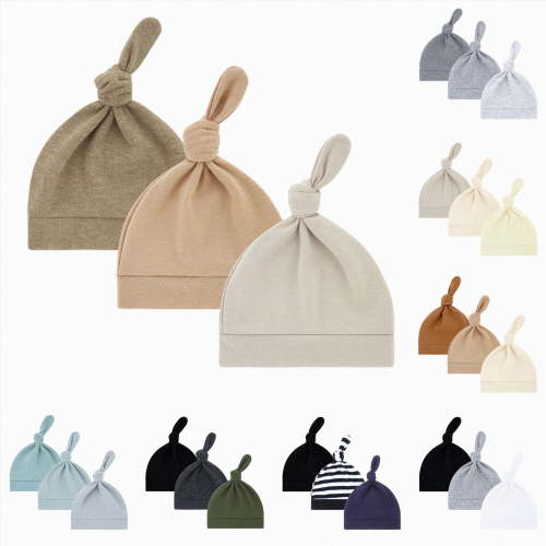 Newborn Baby Hats Infant Beanies Knotted Top Newborn Hats Soft Stretchy Infant Caps for 0-6 Months Baby Boys Girls,3 Pack