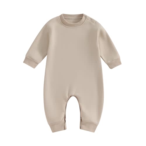 Lukivech Newborn Baby Boy Girl Clothes Basic Solid Color Fleece Long Sleeve Romper Jumpsuit One-Piece Bodysuit Winter Clothes