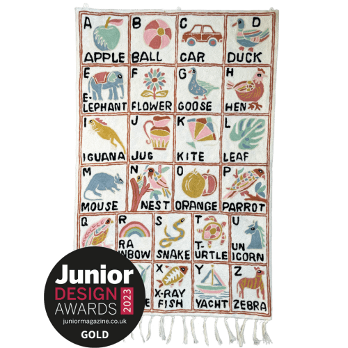 Handmade alphabet ABC crewel wall hanging tapestry | Aru (portrait) – Moppet