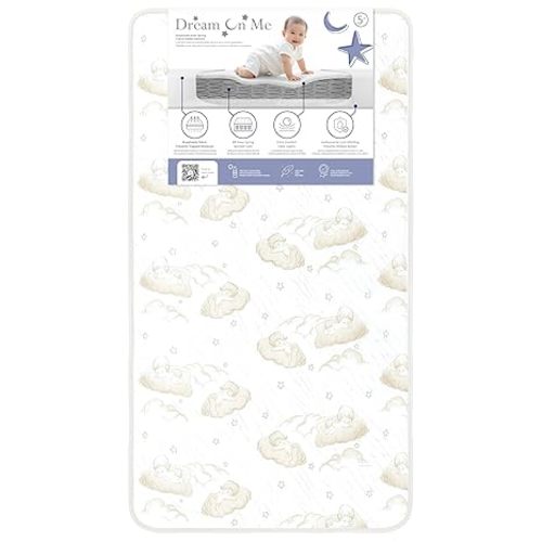 Dream On Me Twilight 5” 2-in-1 Breathable Spring Coil Crib & Toddler Mattress – Firm Infant Side & Plush Toddler Side, Reversible Design, Waterproof Vinyl Cover, GREENGUARD Gold & BSA Certified