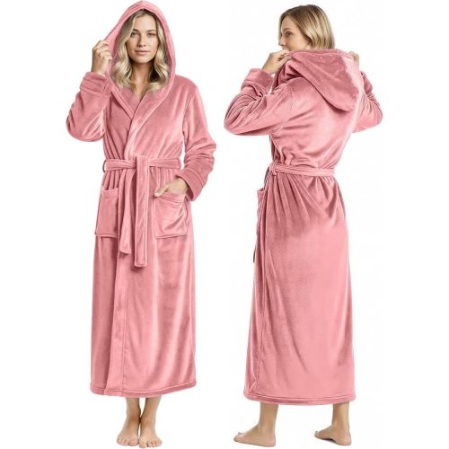 Premium Plush Fleece Robes for Women with Hood Fluffy Soft Long Bathrobe