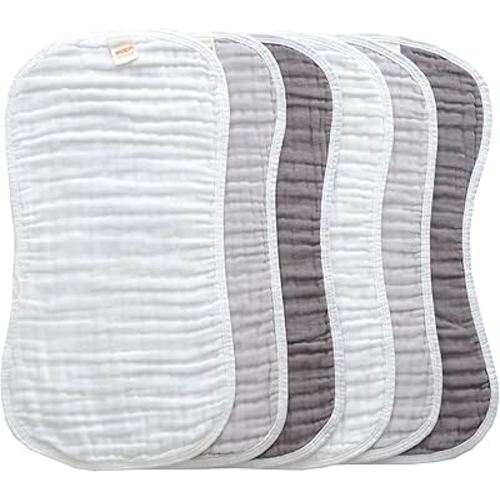MUKIN Baby Muslin Burp Cloth Set of 6, Ultra Soft Absorbent Thick Cotton Burping Cloths for Unisex Newborn Babies, 20'' by 10'' Neutral Milk Spit Up Rags Boys Girls - Baby Must Haves. (Gradient Grey)