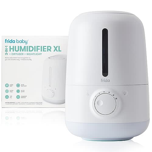 Frida Baby 3-in-1 XL Top Fill Humidifier for Bedroom, 6L Tank Cool Mist Humidifier for Large Rooms + Diffuser, Nightlight, Auto Shut-Off, Quiet, Carry Handle, Night Light, Essential Oil Diffuser