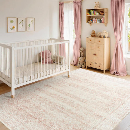 Dakota Fields Nursery Rug For Baby,Neutral Blush Boho Cute Floral Foldable Machine Washable Soft Carpet Area Rugs For Living Room Bedroom Dorm Kids Playroom | Wayfair