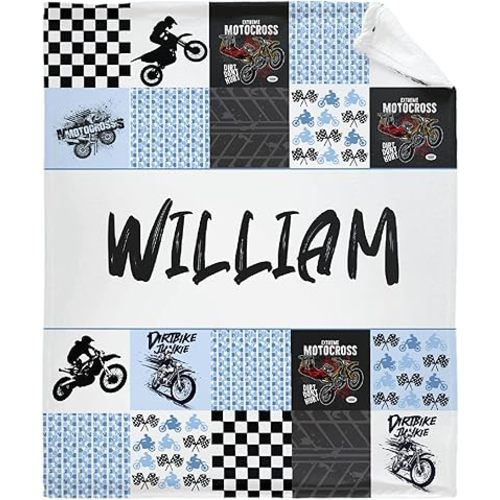 Personalized Motocross Dirt Bike Blanket Gifts Custom Motorcycle Blanket with Name, Super Soft, Air Conditioning, Christmas & Thanksgiving Gift, Couch & Bed Size 50x40 in for Kids