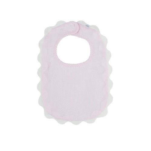 Pink Seersucker Scallop Bib with Ric-Rac Trim | Mud Pie