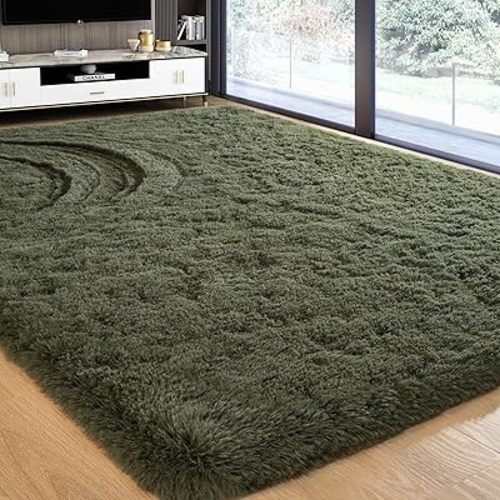 Softlife Ultra Soft Fluffy Area Rugs for Bedroom, Girls and Boys Room Kids Room Nursery Rug, 6 x 9 Feet Shaggy Large Fur Indoor Plush Modern Floor Carpet for Living Room Christmas Decor, Olive Green
