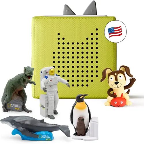 Toniebox Audio Player Starter Set with National Geographic Astronaut, Dinosaur, Whale, Penguin, and Playtime Puppy - Listen, Learn, and Play with One Huggable Little Box - Green