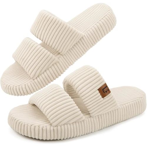 LongBay Slippers for Women Memory Foam Open Toe Slide Indoor House Shoes Slip On Bedroom Comfy Gift