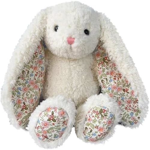 Floral Bunny Stuffed Animal Cream French Style Blossom Romantic Rabbit Plush Toy Easter Stuffers Birthday Gifts Girlfriend Kids Party Favors Home Aesthetic Bedroom Decoration 8.7 Inch 9.5 oz