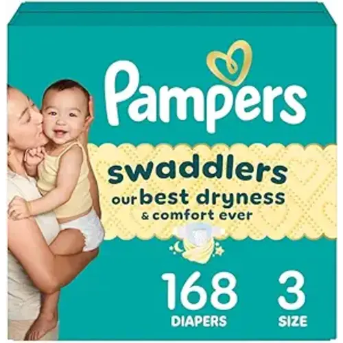 Pampers Swaddlers Diapers, Size 3 (13-26 lbs), 168 Count, Absorbent, Keeps Baby Dry and Comfortable, Skin Safe Disposable Baby Diaper