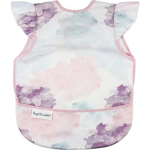 Tiny Twinkle Short Sleeve Apron Baby & Toddler Bib for Girls – Waterproof, Mess-Proof Bibs for Eating & Feeding, Machine Washable,Perfect Holiday Gift (Cotton Candy, 6–24M)