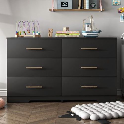 Resenkos 6-Drawer Wide Chest of Drawers, Storage Drawer Organizer, Traditional Bedroom Dresser, Sideboard Buffet for Living Room, Black