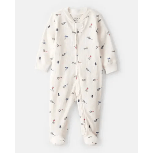 Baby Boy Construction Print Cotton Long-Sleeve Snug Fit Sleep & Play Pajamas - White | Carter's