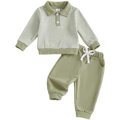 Baby Boy Toddler Fall Outfit Striped Sweatshirt Toddler Boy Winter Waffle Clothes 3 6 12 18 Months 2 3 T Pant Set