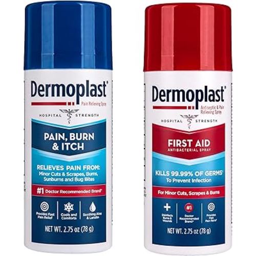 Dermoplast First Aid Spray for Minor Cuts, Scrapes and Burns, 2.75 Oz and Dermoplast Pain, Burn & Itch Relief Spray for Minor Cuts, Burns and Bug Bites, 2.75 Oz (Packaging May Vary)