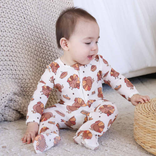 Turkey Treats Bamboo Waffle Zipper Footie