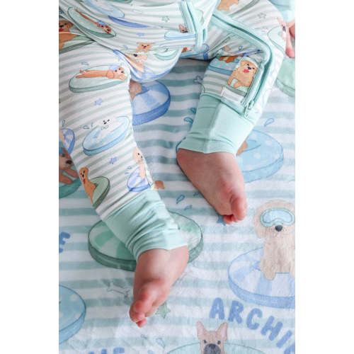 Convertible Zip Romper in Poolside Pups Blue | Caden Lane