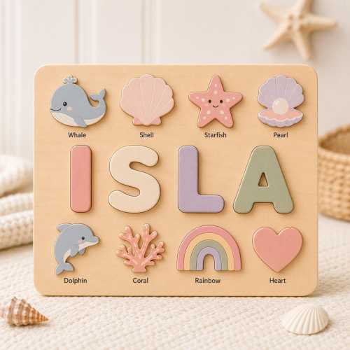 Ocean Name Puzzle for Girls, Personalized Wooden Name Puzzle, Custom Baby Name Puzzle, Montessori Toddler Toy, Nursery Gift