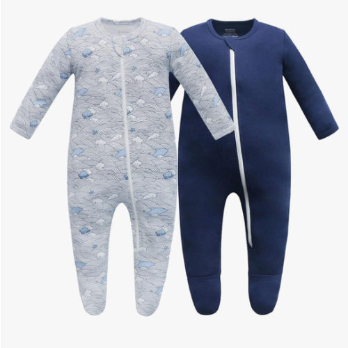 Owlivia Organic Cotton Baby Pajamas, Boys Girls Zip Front Sleep 'N Play Pjs, Footed Sleeper, Long Sleeve