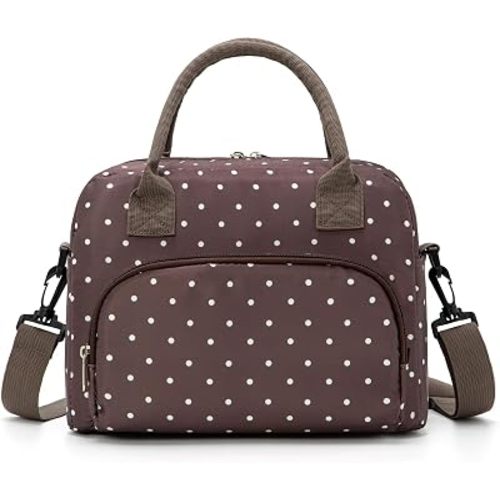 MEXS Insulated Lunch Bag for Women Men Large Reusable Lunch Box Adult Leakproof Portable Cooler Tote Bags for Work Picnic (Polka Dot Brown)