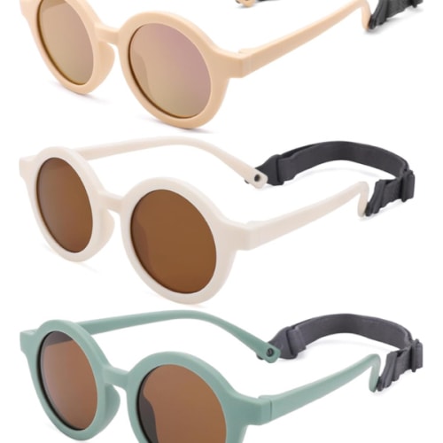 COASION Baby Polarized Round Sunglasses Flexible Rubber Shades with Strap for Toddler Newborn Infant Ages 0-24 Months