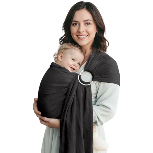 Baby Ring Sling Wrap, Lightweight Baby Carrier Sling Toddler Sling, Cotton Baby Wraps Carrier (7-35 lbs) for Infants and Toddlers, Baby Shower Gifts, Black
