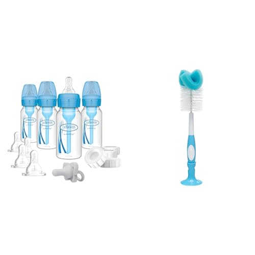 Dr. Brown's Natural Flow Anti-Colic Options+ Narrow Breast to Bottle Pump & Store Feeding Set with S & Reusable Sponge Baby Bottle Cleaning Brush with Suction Cup Stand