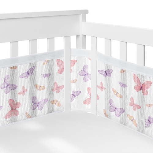 Sweet Jojo Designs + BreathableBaby Butterfly Blush Pink and Purple Girl Breathable Mesh Crib Liner
