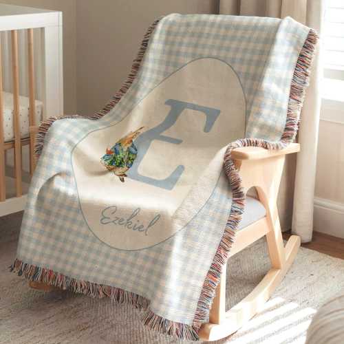 Personalized Peter Rabbit Woven Baby Blanket, Easter Gifts For Kids, Heirloom Blanket, Newborn Name Blanket, Baby Name Blanket, Woven Throw