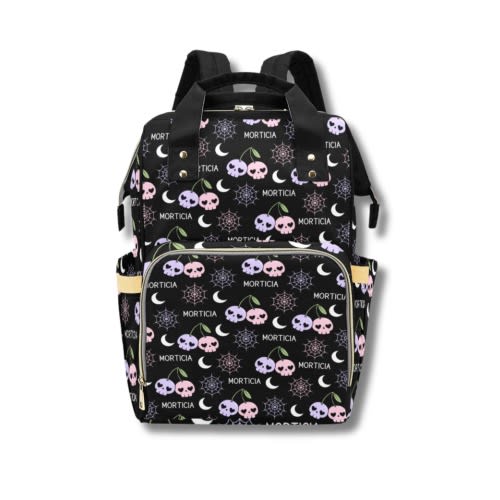 Personalized Diaper Bag Skull-Gothic Custom Nappy Bag-Name Diaper Bags-Preschool Backpack-Custom Diaper Bags