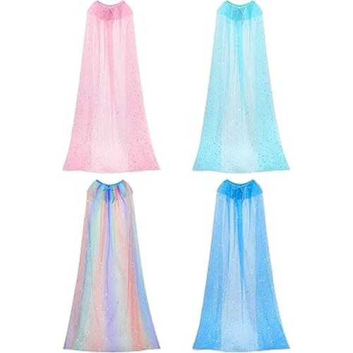 Jecery 4 Pieces Princess Cape Cloaks Kids Fairy Tulle Cape Princess Costume for Girls Cosplay Birthday Party Halloween Dressing Up, 4 Styles, 47 x 39.4 Inches