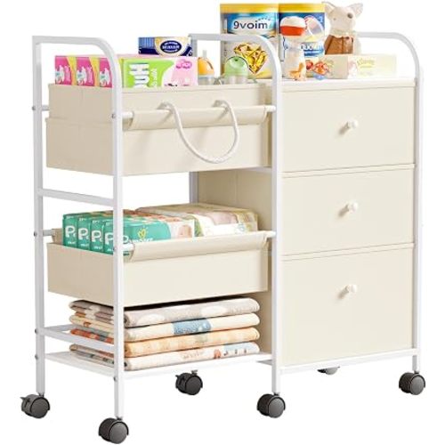 2in1 Baby Diaper Caddy Organizer and Storage Cart with Dividers and Drawers