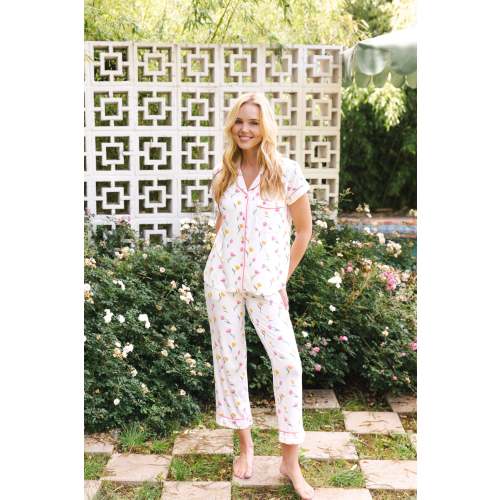 Women's Short Sleeve Cropped Pajama Set in Tulip