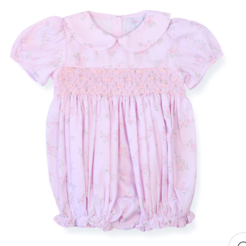 Petal Pink Floral Smocked Bubble