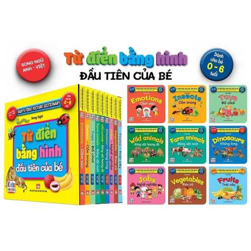 Bilingual Vietnamese English Picture Dictionary - Yellow Set of 9 First words for Kids