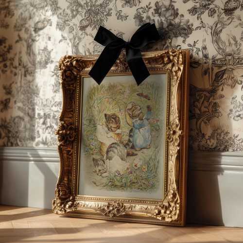 Vintage Beatrix Potter Style Kittens Fine Art Poster | Nursery Wall Art