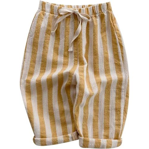 Boys' Cotton Linen Harem Bloomers Pants for Baby Toddler Striped Bloomer Elastic Basic Harem Pants Joggers 0-3 Months Yellow