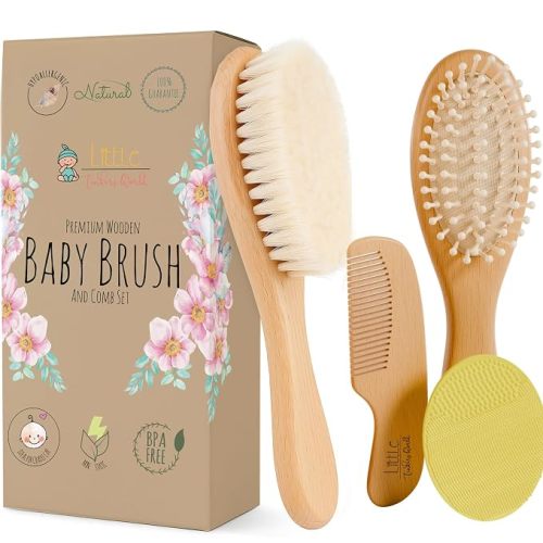 Little Tinkers World Wooden Baby Hair Brush and Comb Set, 4-Piece