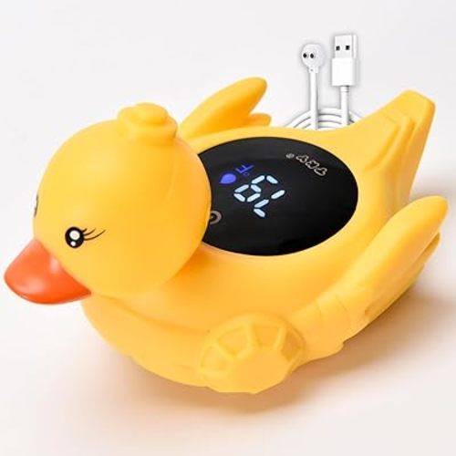 Baby Bath Thermometer with Floating Toys - Digital Water & Room Temperature Monitor, Rechargeable Thermometer with Alerts for Newborn Bath Essentials, Infant Safety